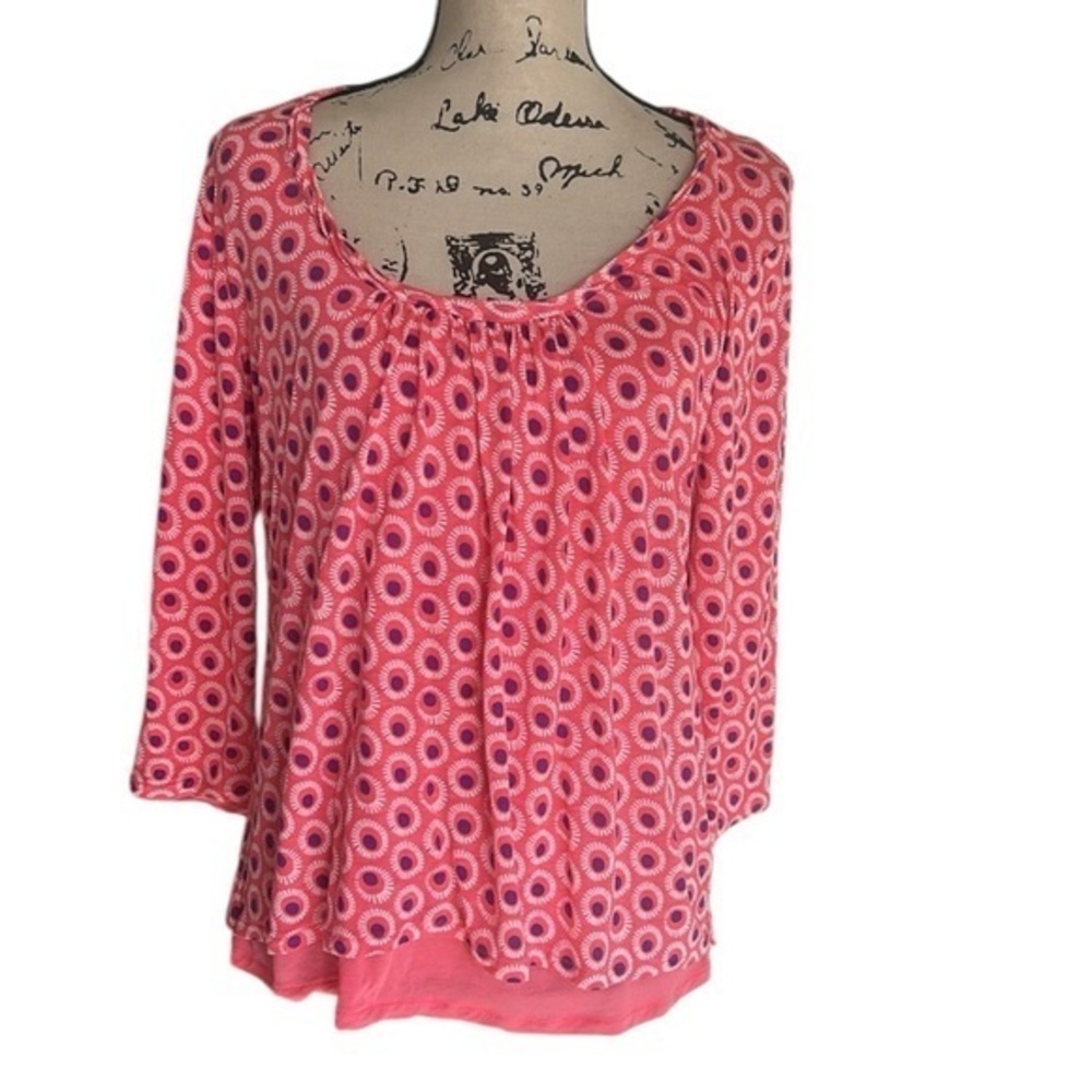 Boden Abstract Print Scoopneck Pink Top Size 12 - Picture 2 of 11